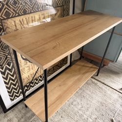 Modern Wooden wayfair stand/table with black iron accents
