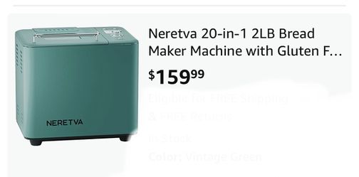 Neretva 20-in-1 2LB Bread Maker Machine with Gluten Free Pizza Green