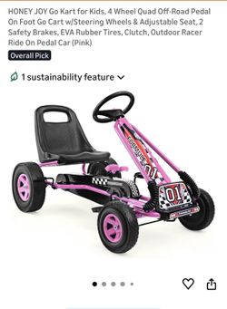 Honey Joy Pedal On Foot Go Kart For Kids (Pink)