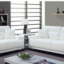 Brand New White Leather Retro Style Sofa Set