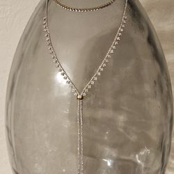 Two Layer Rhinestone Lariat Necklace 