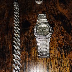 Iced Out Watch/Bracelet/Ring Set I Can Special Order Custom Sizes For Ring If You Need I Have 4 Sets For Sale Right Now