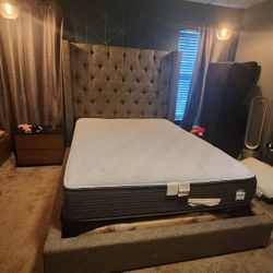 Grey Upholstered Queen Bed Frame