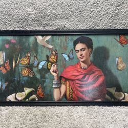 Frida Kahlo Art Print in Wooden Frame Artwork With Butterflies Modern Pop Decor