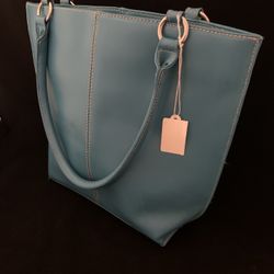 Wilsons Leather Bucket Tote Turquoise Contrast Stitching