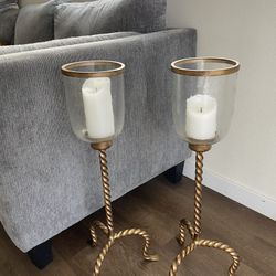 Gold Candles Set Of 2 Holders 