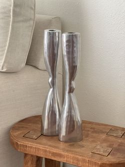 Vintage Modernist Brutalist Chrome Candle Holders