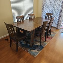 Hard Wood 6 Leather Top Chairs Table.