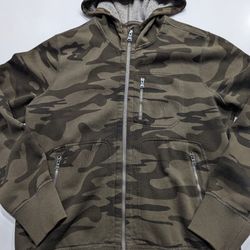EXPRESS Men Camouflage Jacket Coat Hoodie Zipper Front Brown Camo Size Medium
