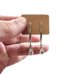 Israel PZ 925 Hammered CZ Teardrop Dangle Earrings 1.75"