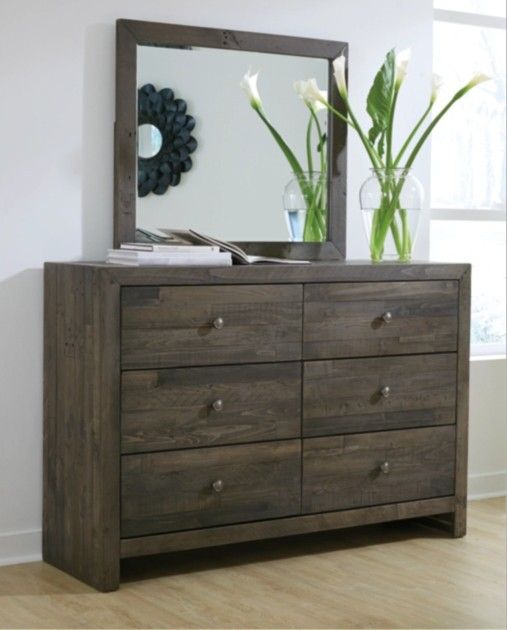 Signature Design By Ashley Mayflyn Dresser and Mirror Rustic Farmhouse Reclaimed Wood