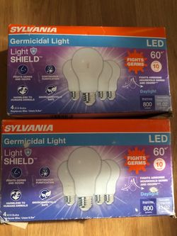 2 SYLVANIA LED Light Bulb, A19, 8.5W, Medium Base, 5000K, Daylight, 8 pack