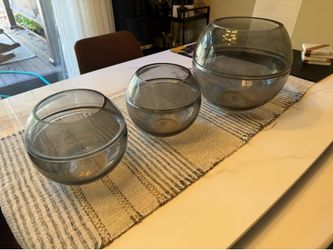 Set of 3 Smoked Glass Decorative Bowls & Candle Holders