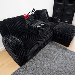 Corduroy RHF Power Recliner Sectional Sofa & Storage Chaise w/ USB + Drop Down Tray 89.57 x 62.60 x 37.99 in. H