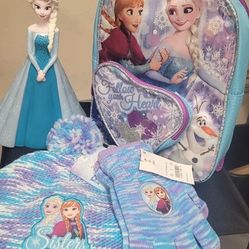 FROZEN 4 pieces set(backpack, bank,hat and gloves)