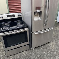 Samsung Stainless Steel Frenchdoor Refrigerator With Water And Ice And A Stainless Steel Stove