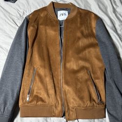Zara Faux Suede Two Tone Bomber Size L ($80)