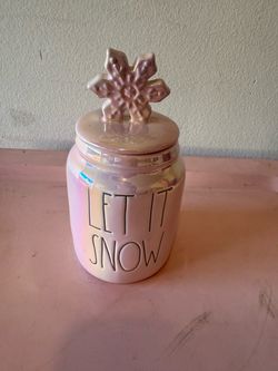 RAE DUNN IRIDESCENT PINK LET IT SNOW BABY CANISTER