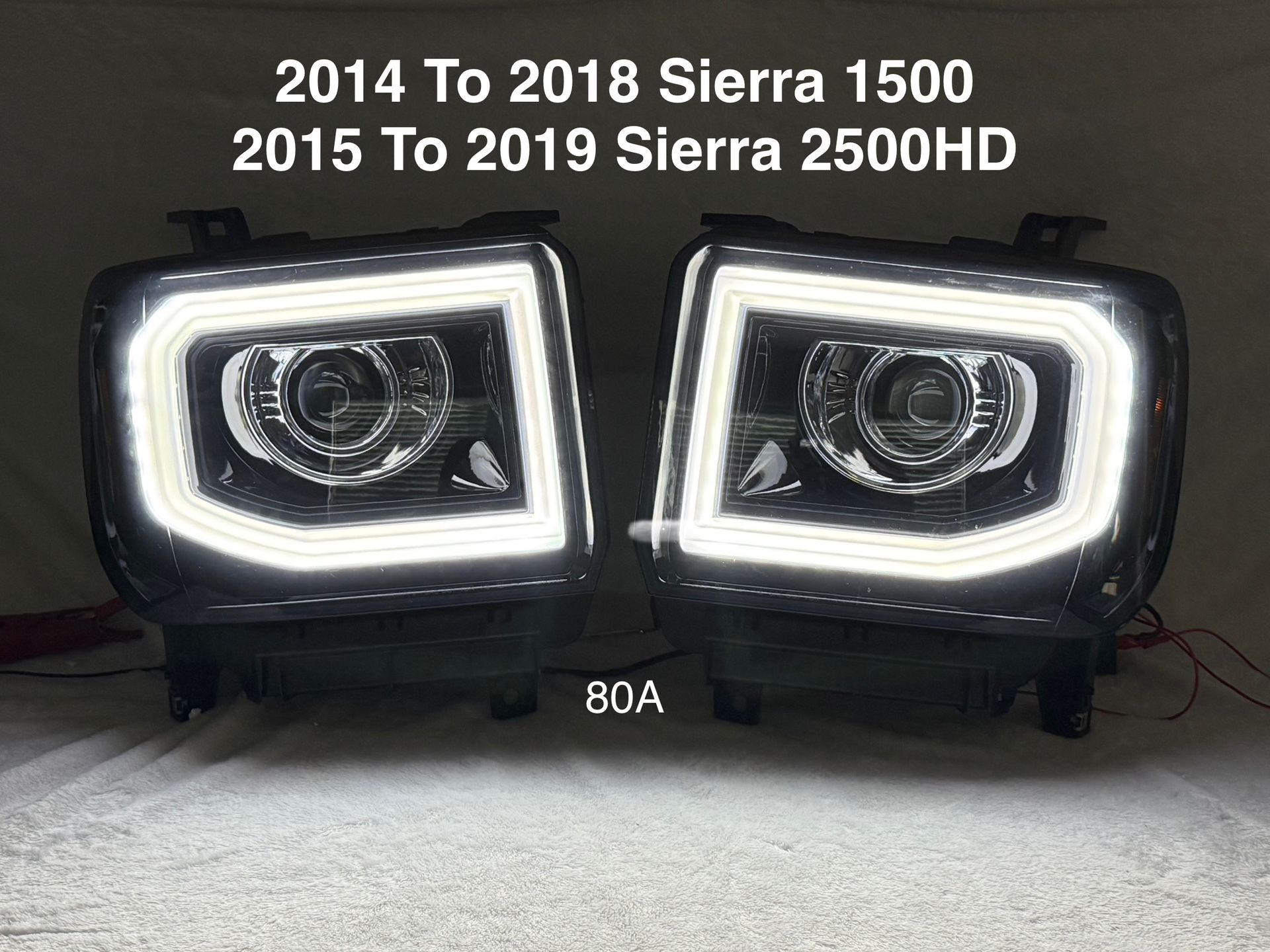 2014 To 2018 GMC Sierra 1500 LED DRL Projector Headlights // 2015 To 2019 GMC Sierra 2500HD / 3500HD LED DRL Projector Headlights - Black