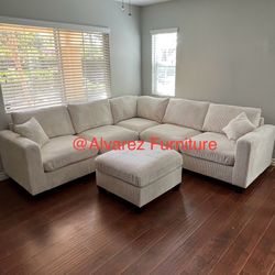 Corduroy Sectional Sofa With Ottoman