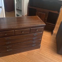Wooden Drawers And Bookshelf Set