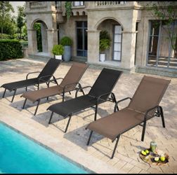 4-Piece Outdoor Chaise Lounge Metal Lounge Chair with Adjustable Backrest and Armrests