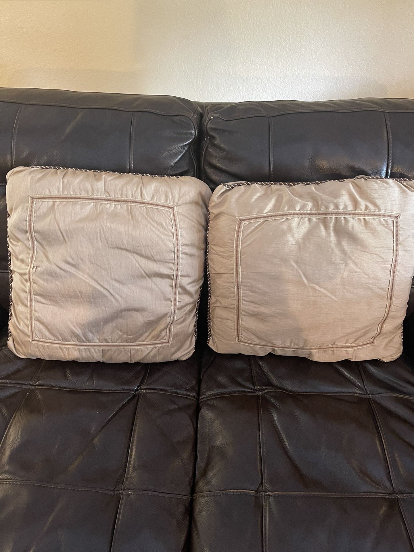 SET OF 2 Beige Satin Decorative Pillows 19”x19”