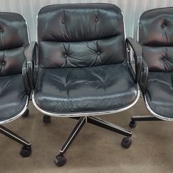 Set Of 3 Knoll Charles Pollock Leather Office Chairs 