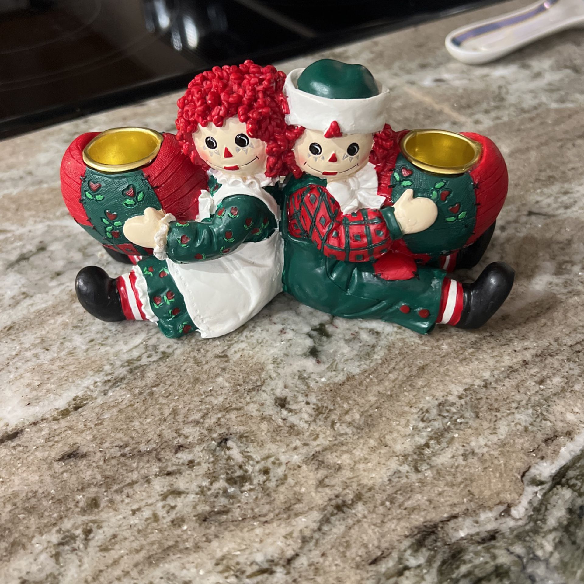 Christmas Raggedy Ann and Andy candleholder