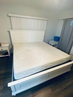 White King size bed frame and mattress