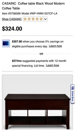 Modern Style Black Wood Coffee Table New