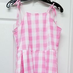Pink Gingham Print Dress S