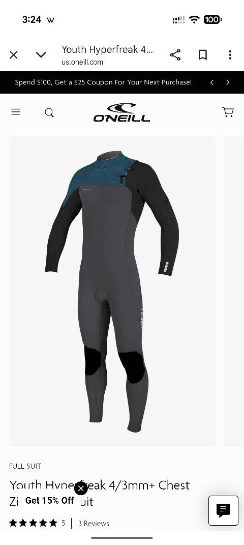 BRAND NEW O'Neill Boys Hyperfreak Fire 4/3 Wetsuit 