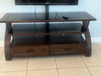 Tv Entertainment Center, 3 Tier, Drawers, Solid Wood 
