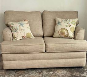 Beige Loveseat Sofa Coastal Beach Style Pillows Included