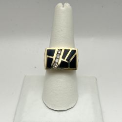 14kt Yellow Gold Diamond And Black Stone Ring 