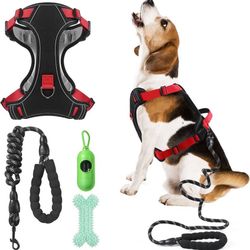 new Dog Harness Adjustable Reflective Easy Control for Medium/Large Dog Harness with A Free Heavy Duty 5ft Dog Leash (XL (Neck: 23.6"-31", Chest: 26.7