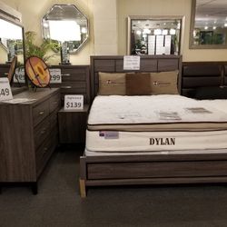 🔥 Brand New Grey Queen Bedframe + Dresser + Mirror + Nightstand 4PCs Set