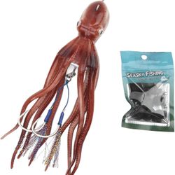 Fishing Squid Bait, Artificial Squid Lure Red 200g Lure Fishing Octopus Lure Fishing Squid Bait Artificial Spray Ink Design Squid Skirt Trolling Lures