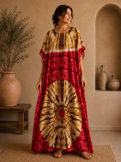 Long  Nice has cotton in itKaftan Dress Geometric  with scarf Boat Neck One Size