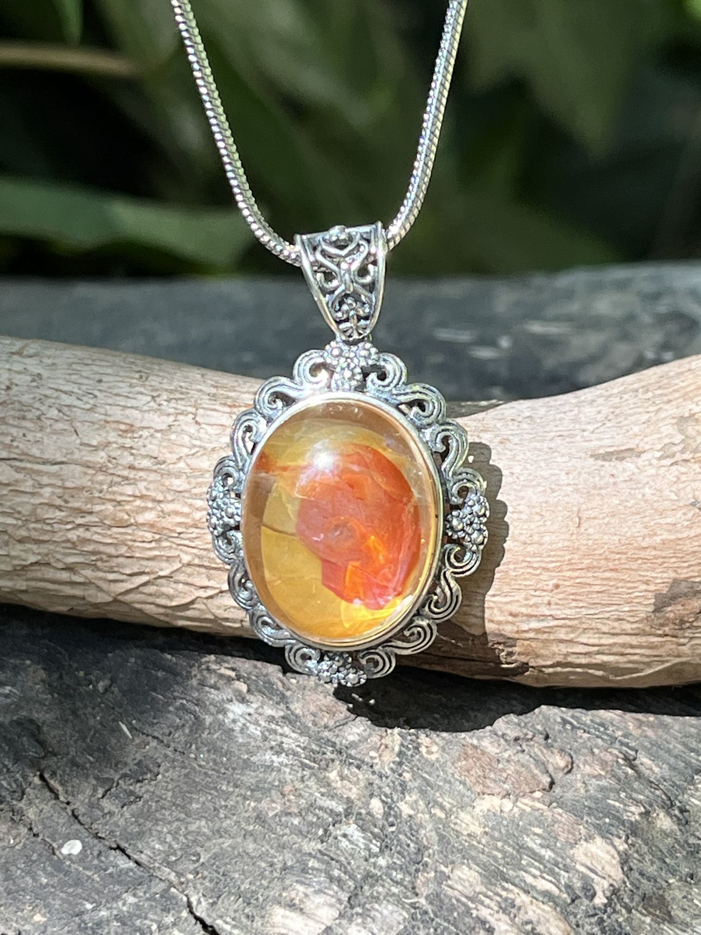 Sterling Silver Fire Quartz Golden Healer Pendant