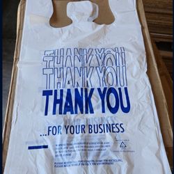 1000pcs THANK YOU T-Shirt Plastic Shopping Bags Poly White W Blue Writing 11.5" x 6.5" x 21.5"