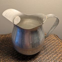 One Vintage Silver Color  Metal Pitcher 8" High