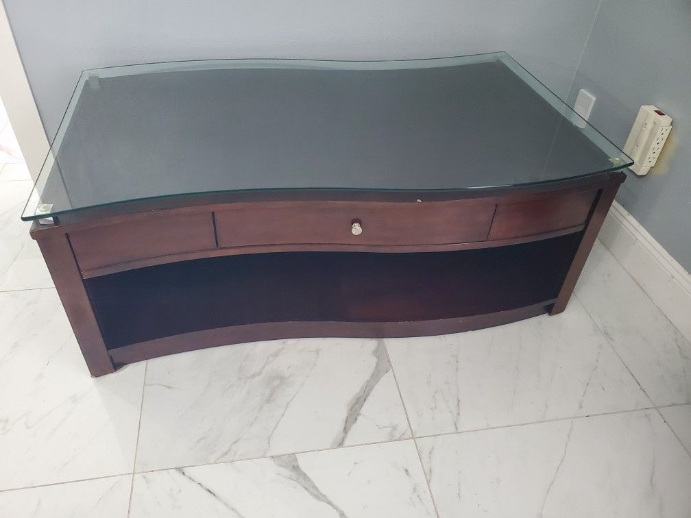 TV Console, Glass Top And Drawer 