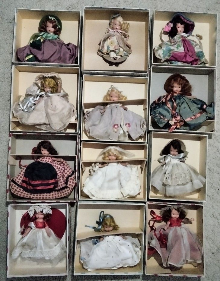12 Vintage Nancy Ann Story Book Dolls With Original Boxes!