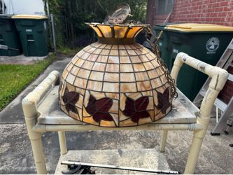 Vintage Gramercy Park LTG Hanging 3 Bulb Stained Glass Dome Lamp