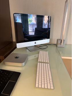 Apple Desktop, Mac Mini, 2 Magic Keyboards, Desk, 2 LED Office Lights, Gaming Chair ( Package Deal )