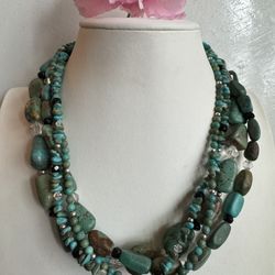 Vintage/old 4 strand Turquoise and crystal necklace 925 silver