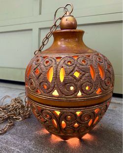 Midcentury Hanging Ceramic Swag Lamp with chain