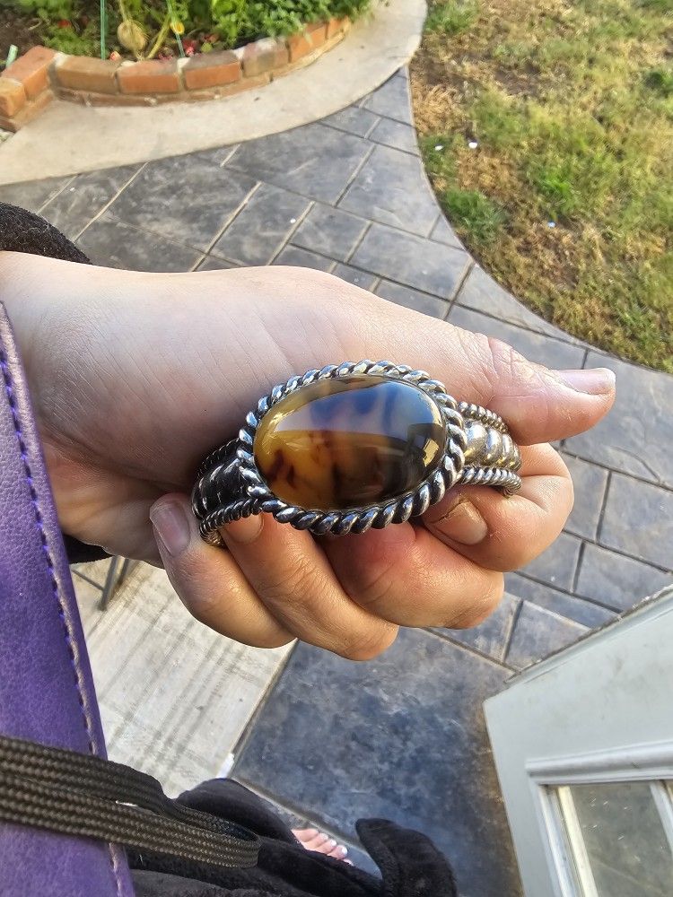 Vintage Amber Tigers Eye Jasper Stone Bracelet